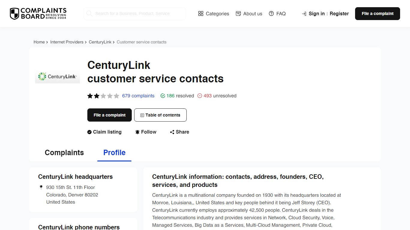 CenturyLink Contact Number, Email, Support, Information - Complaints Board